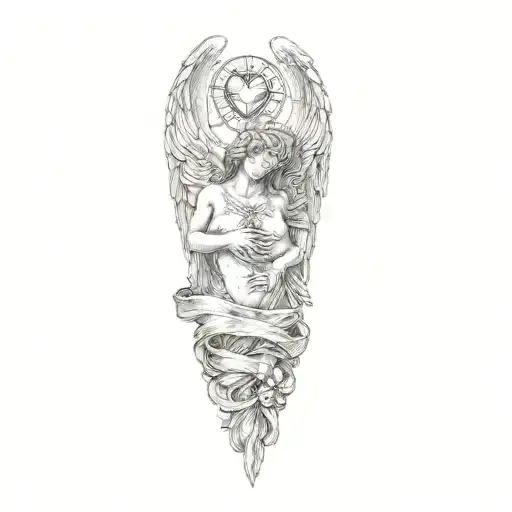 angel holding a heart tattoo design idea