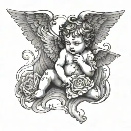 simple fine line cherub with tattoos tattoo design idea