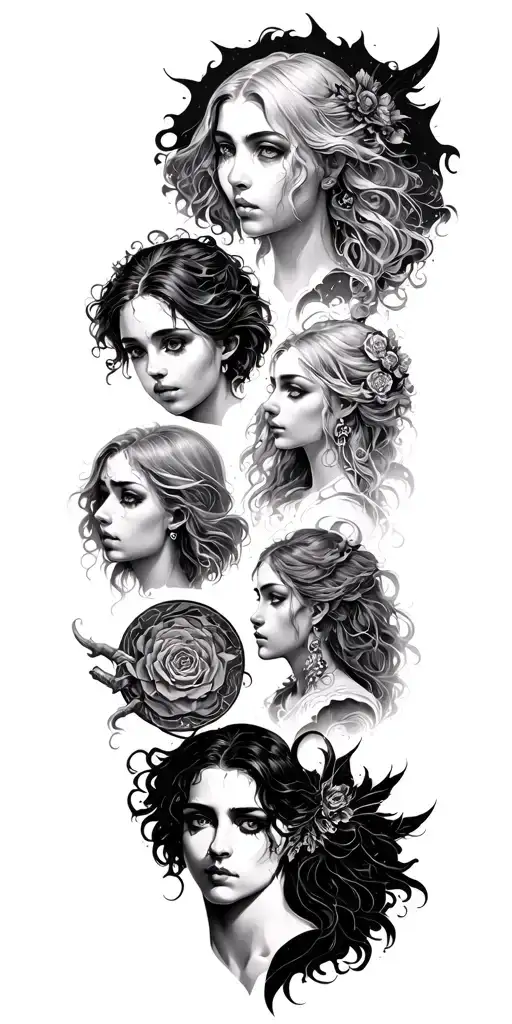 seven deadly sins vs 7 heavenly virtues tattoo design idea