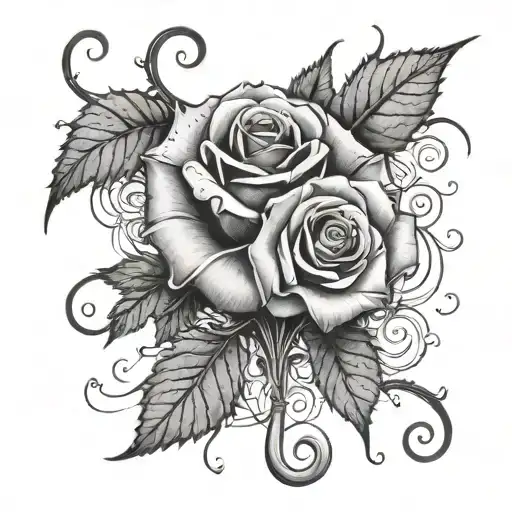a rose that has vines with thorns spreading down from the flower in an upside down  unbrella shape tattoo design idea
