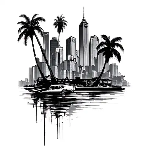 gta vice city skyline in the background tattoo design idea