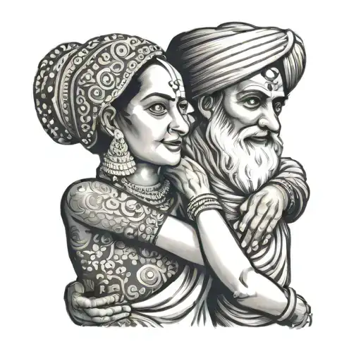 mother and father in punjabi tattoo design idea