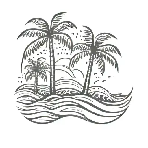 Ocean Waves Palm Trees tattoo design idea
