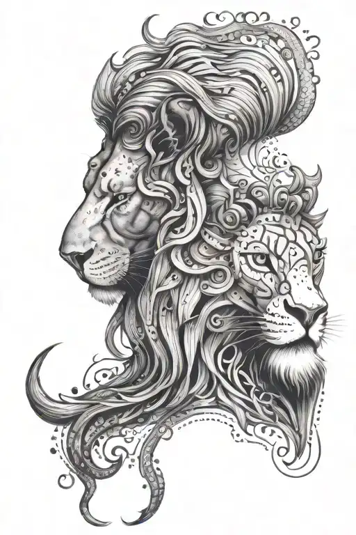Lion Head Taurus Head Aquarius Libra tattoo design idea
