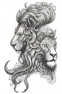 Lion Head Taurus Head Aquarius Libra tattoo design idea