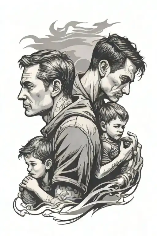 dad and son with dad as a shadow tattoo design idea