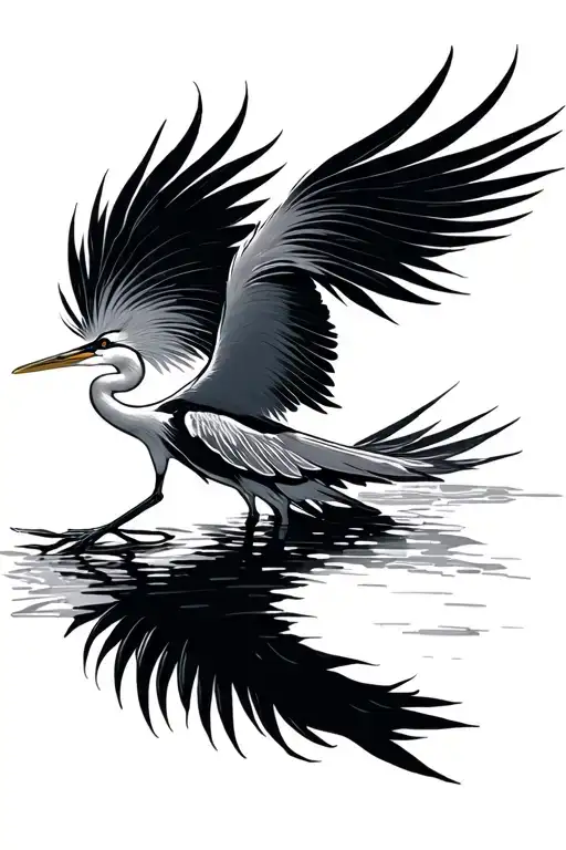 Japanese Heron but i want a lot a feathers coming down and the heron kinda looking up in an abstract kind of way tattoo design idea
