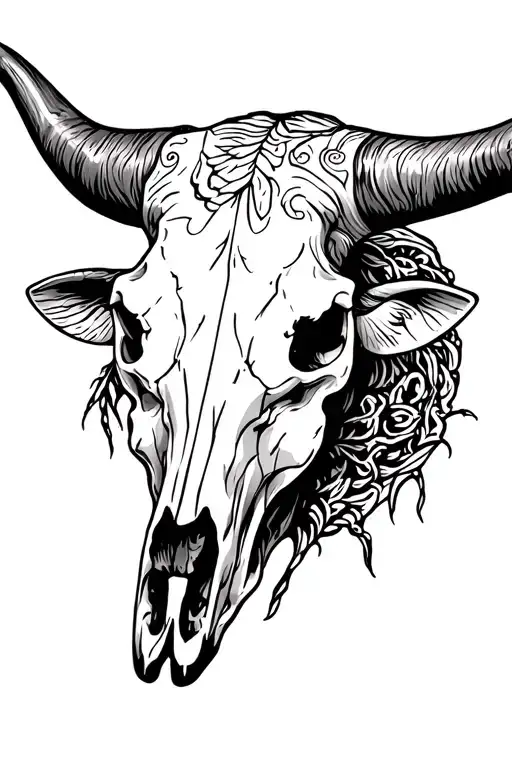 Longhorn bull skull tattoo design idea