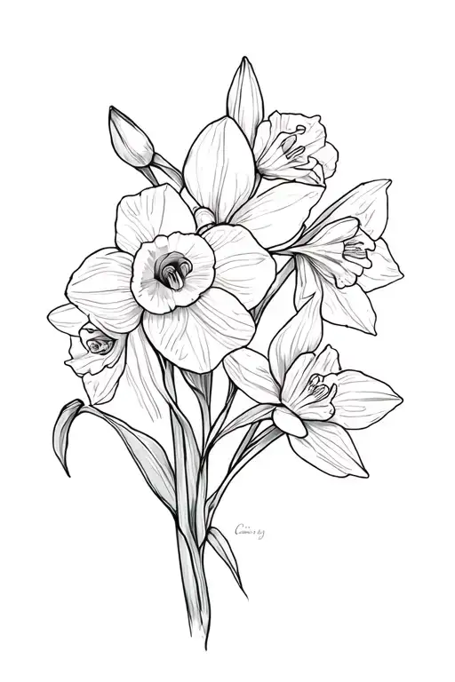 daffodils and cyclamen intertwined tattoo design idea