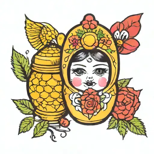nesting doll with honey comb inside tattoo design idea