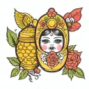 nesting doll with honey comb inside tattoo design idea