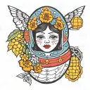 nesting doll with honey comb inside tattoo design idea