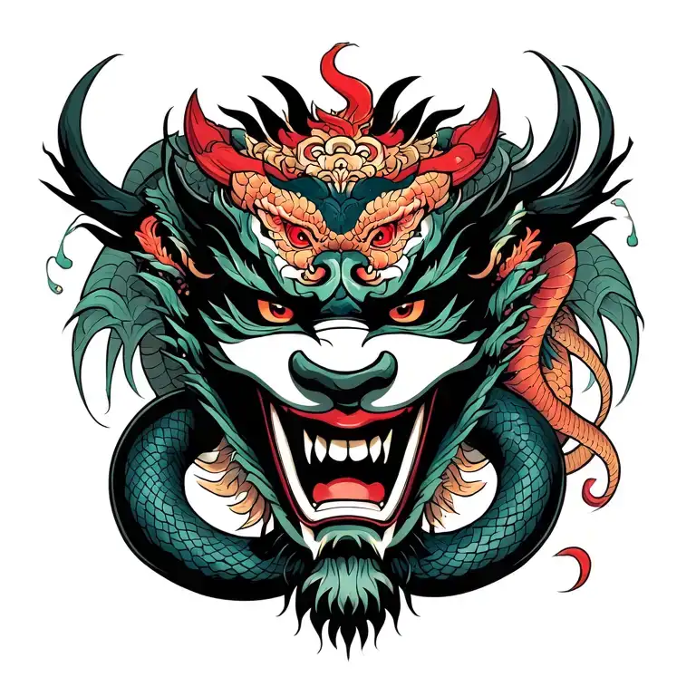 Irezumi style tattoo hannya mask with snake and a dragon tattoo design idea