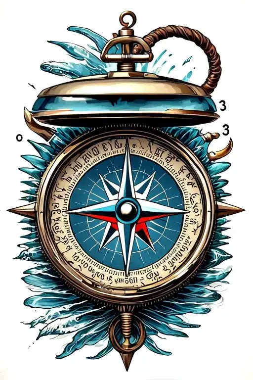"203 " nautical compass surrounded by various tattoo design idea