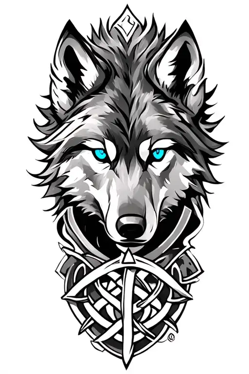 wolf with blue eyes on armor tattoo design featuring Celtic trinity knot  tattoo design idea