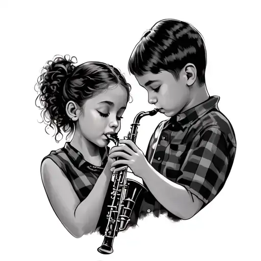 brother watching sister play clarinet tattoo design idea