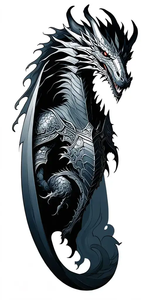 knight dead-dragon clouds storm tattoo design idea