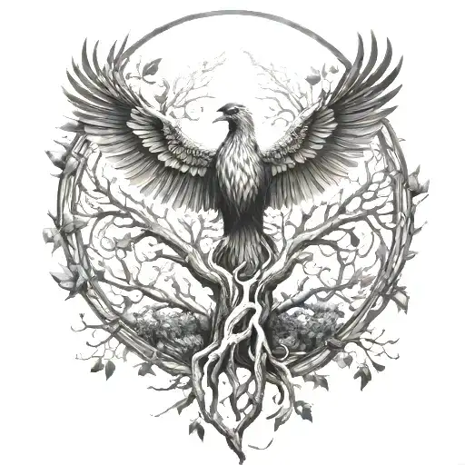 Phoenix Bird Inside A Tree Of Life tattoo design idea