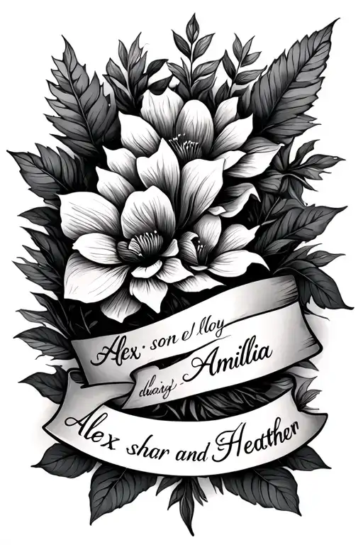 Names of my son Alex, daughter Amillia and Wife Heather. include nature ins some way into the tatoo tattoo design idea
