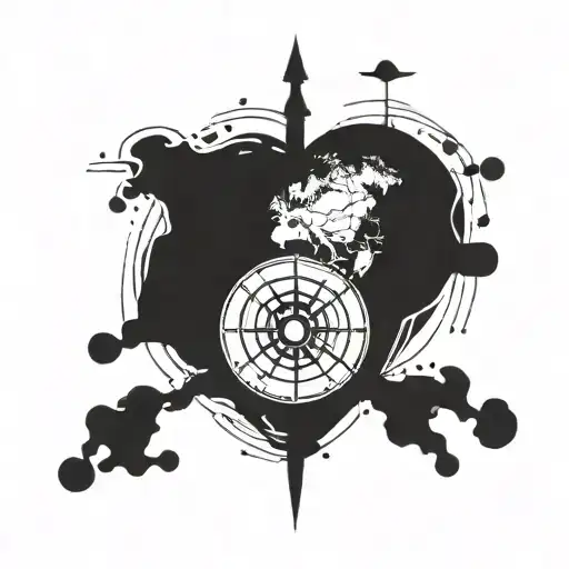 fingerprint heart with world map and navigation compass inside tattoo design idea