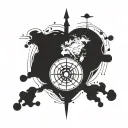 fingerprint heart with world map and navigation compass inside tattoo design idea
