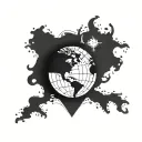 fingerprint heart with world map and navigation compass inside tattoo design idea