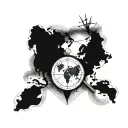 fingerprint heart with world map and navigation compass inside tattoo design idea