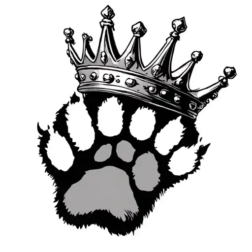 dogs paw print under a dogs nose print with a kings crown tattoo design idea