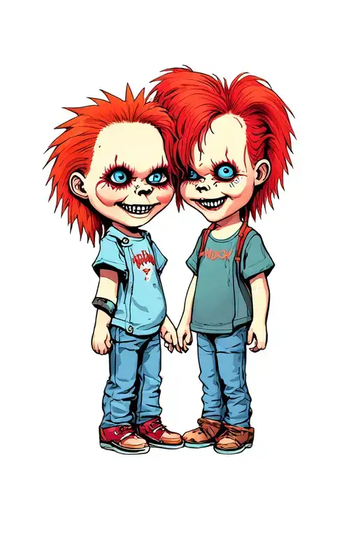 Chucky from Rugrats and Chucky doll looking at each other  tattoo design idea