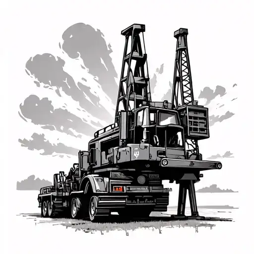 oil rig with a lawn moved and architecture design tattoo design idea