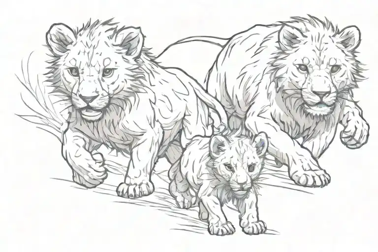 lion cub and brown bear cub being chased tattoo design idea