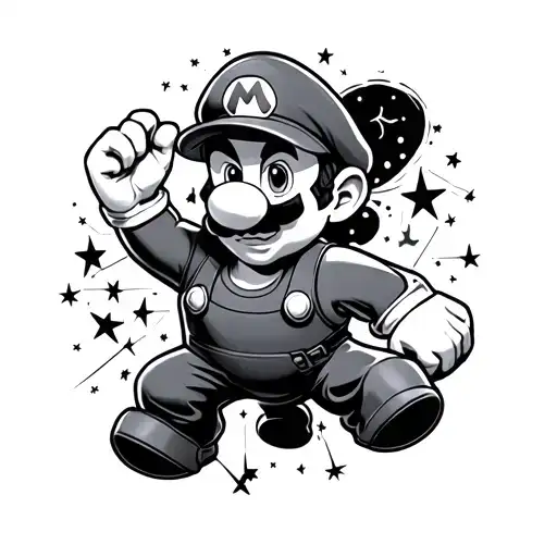 mario bros and star constellation tattoo design idea
