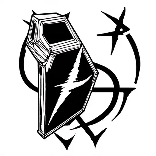 anarchy symbol combined coffin surrounded tattoo design idea