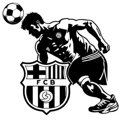 A football-themed tattoo incorporating the FC Barcelona logo and a silhouette of a person working out, symbolizing your love for both sports and fitness tattoo design idea