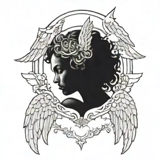 Angel with clouds surrounding tattoo design idea