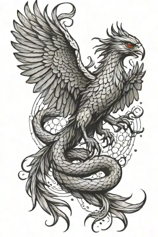 trash polka Phoenix clutching snake with honeycomb tattoo design idea