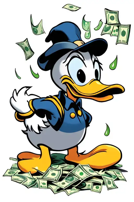 Donald Duck money raining tattoo design idea