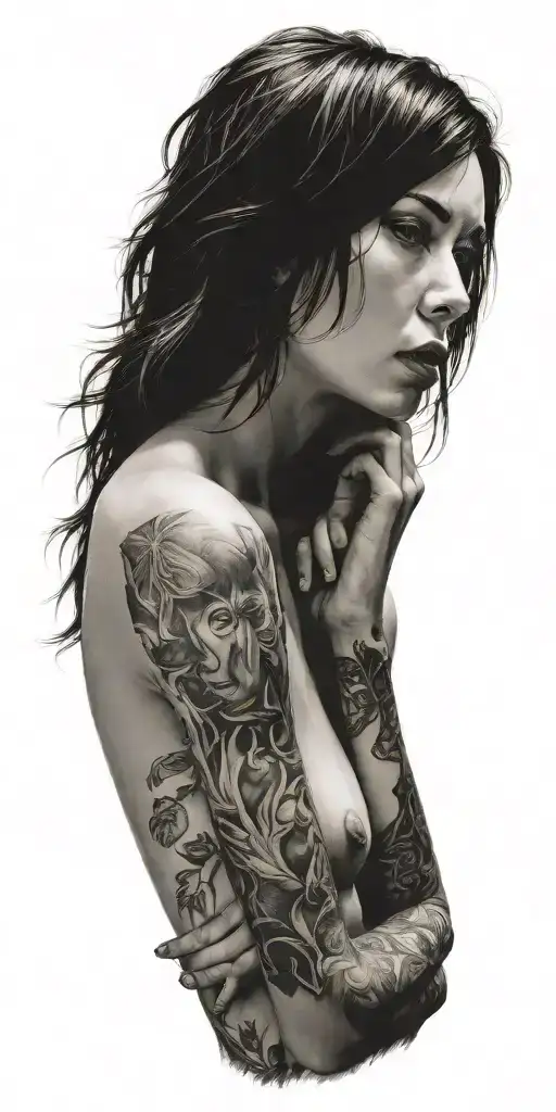 full nude woman posing tattoo design idea