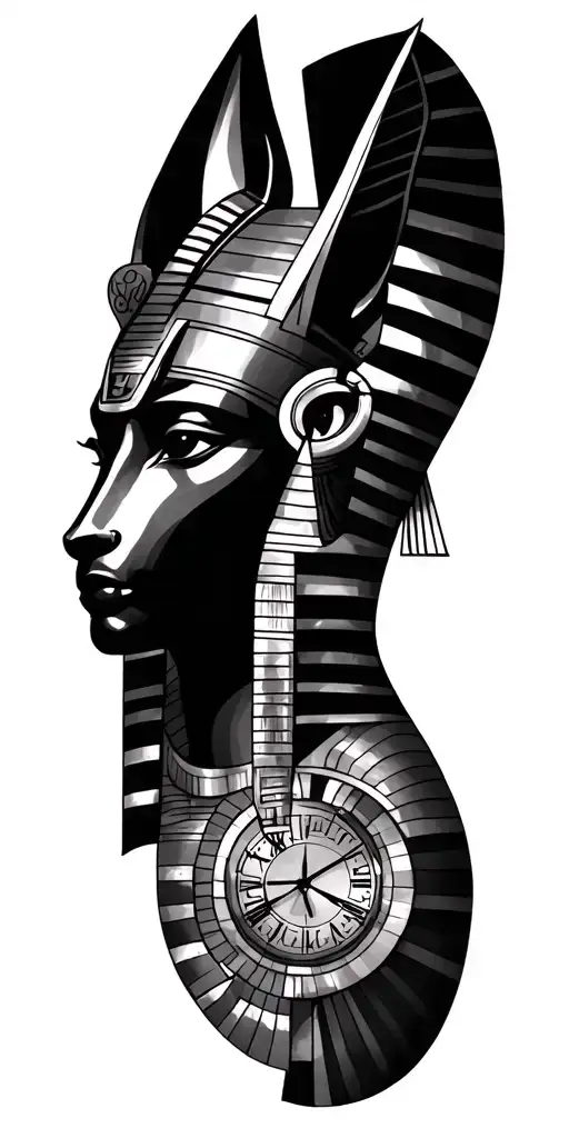 Egyptian tattoo with ra, isis, anubis, osiris with clock and pyrmid  tattoo design idea