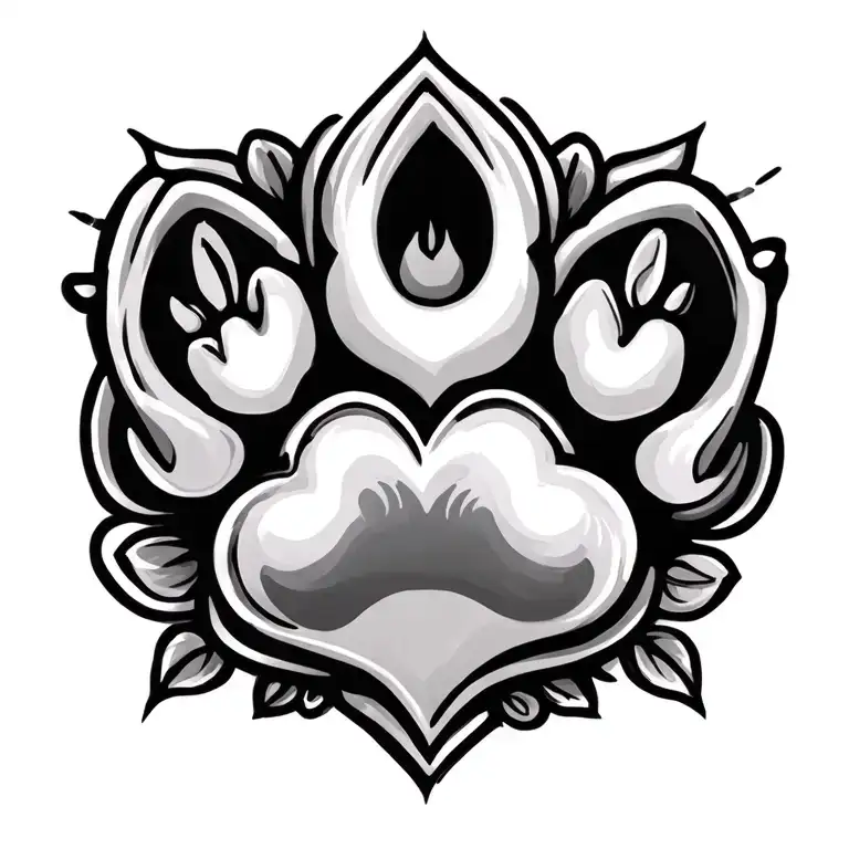 dog paw print and heart tattoo design idea