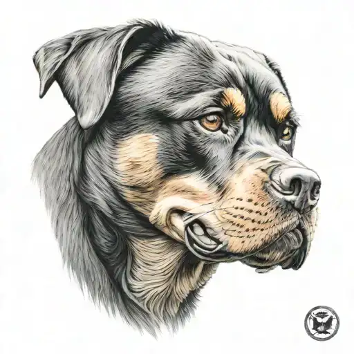 Rottweiler dog face half skull tattoo design idea