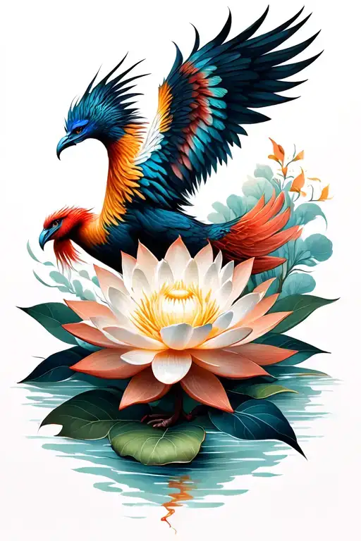 phoenix and lotus flower tattoo design idea