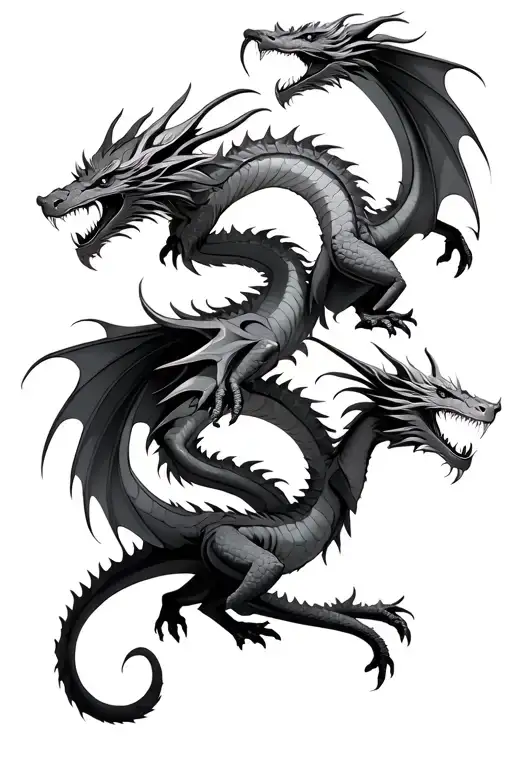 dragons intertwined flying together symbolizing strength and resilience tattoo design idea