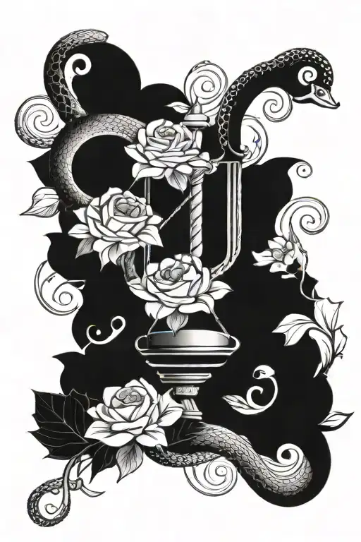 libra, snake, floral design tattoo design idea