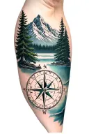 mountains with forest trees compass seasons  tattoo design idea