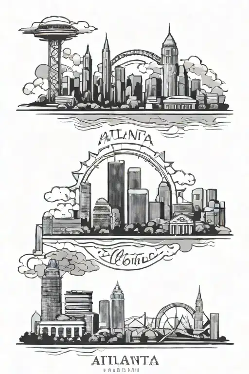 simple atlanta and london skylines reflecting tattoo design idea