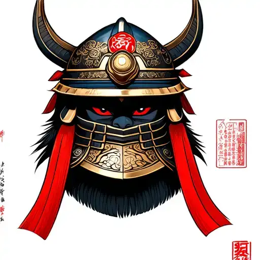 "Orochi" samurai helmet tattoo design idea