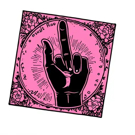 Tramp Stamp feminist symbol pink tattoo with another smaller tattoo of black hand rising the middle finger  tattoo design idea