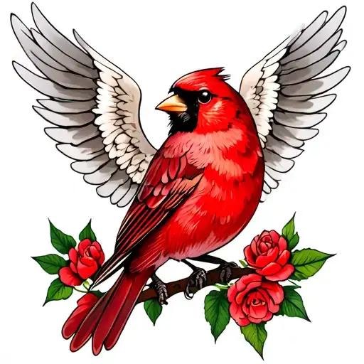 angelic red finch bird tattoo design idea