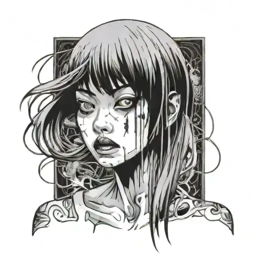 gore style black and white anime girl character junji ito style tattoo design idea
